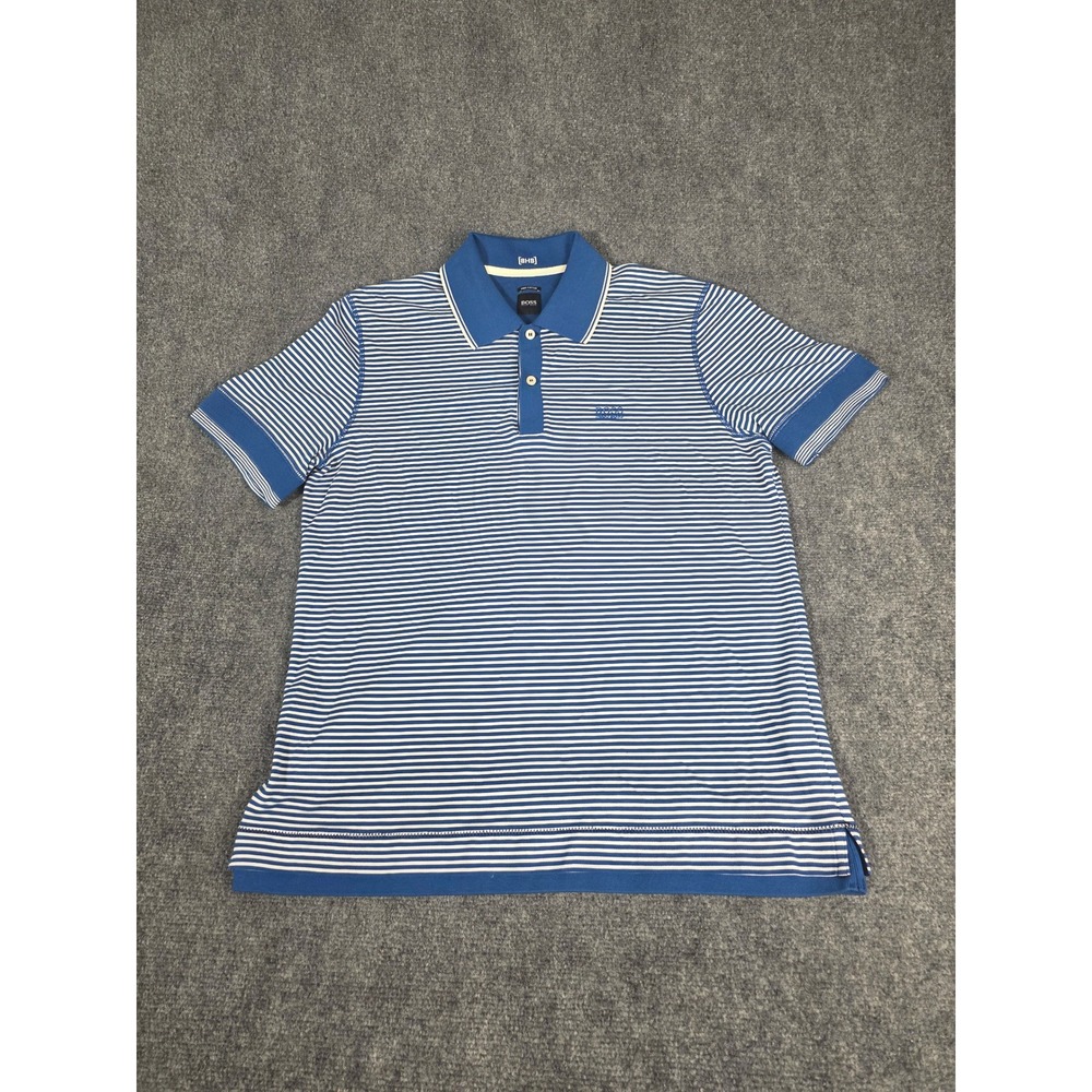 Hugo Boss Firenze 01 Mens XL Blue White Striped Pima Cotton Polo Shirt Logo